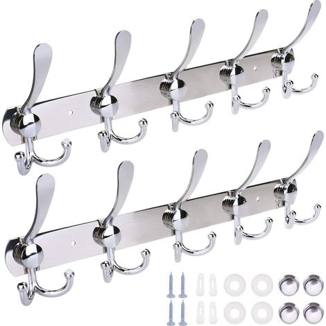 Pack 5 Hooks Wall Mounted Stainless Steel Coat Rack Waterproof Anti-Corrosion Hanger 30kg Heavy Duty Hanger for Hats Clothes Bathroom Organizer (1/3)