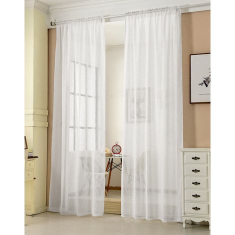 WOLTU 2er-Set Gardinen transparent mit Kräuselband Leinen Optik weiß 140x225 cm (1/5)