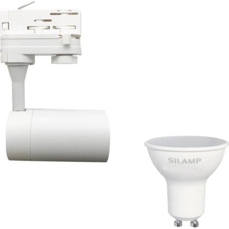 Kit Spot LED sur rail 80° Triphasé Blanc + Ampoule LED GU10 8W - (1/4)
