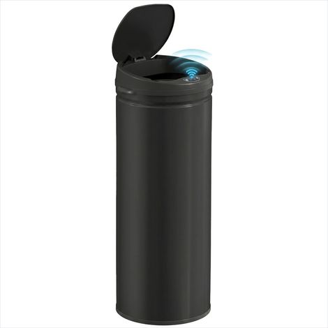 Poubelle automatique 50 L acier inoxydable noir, ouverture capteur, fermeture silencieuse, 30,5 x 30,5 x 85 cm (1/5)