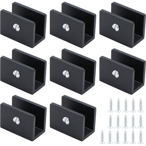 Glasklemmen für Glas, 8 Stück, eckig, Edelstahl, für 8-10 mm plane Flächen, für plane Flächen und Spiegel, schwarz (1/4)