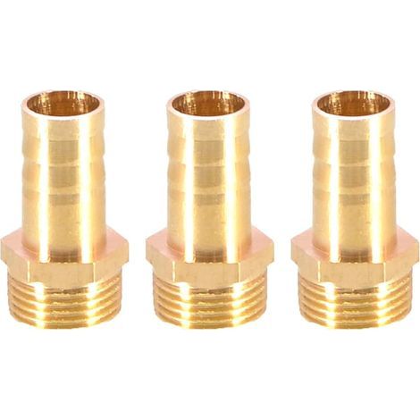 Lote de 3 conectores de manguera acanalados de latón de 12 mm a 3/8" macho BSP, adaptador de manguera roscado (1/3)