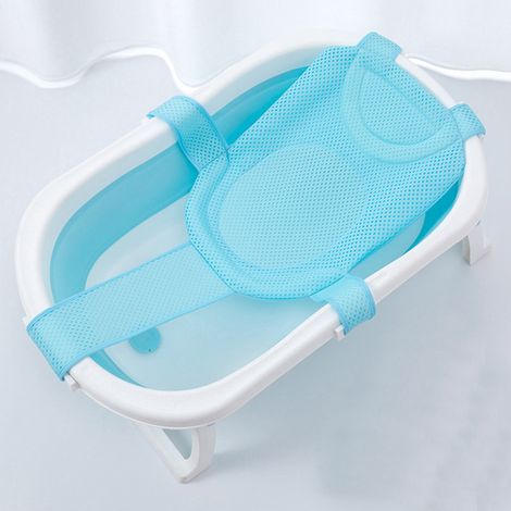 Filet de bain pour nouveau-né avec ventouses antidérapantes et harnais de sécurité, siège ergonomique - Bleu (1/5)