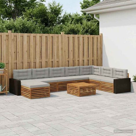 vidaXL Outdoor-Sofagarnitur mit Kissen 9 pcs Natürlich und Hellgrau (1/5)