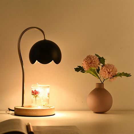 Lampe chauffe-bougie parfumée, diffuseur de cire parfumée, intensité variable, lanterne en métal avec socle en bois, pour chambre à coucher, prise européenne (1/5)