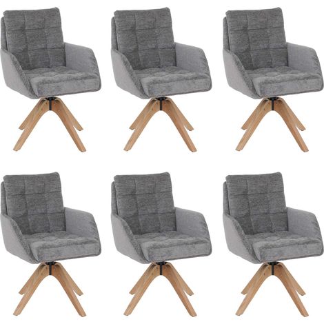 [NON UTILIZZATO] Set 6x sedie poltroncine con seduta girevole HHG-708 struttura legno seduta tessuto ciniglia (680 g/m²), grigio