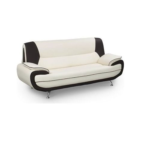 Mobilier Deco – Canapé droit 3 places simili cuir blanc et noir – Design contemporain – Pieds chromés – Pour salon moderne (1/3)