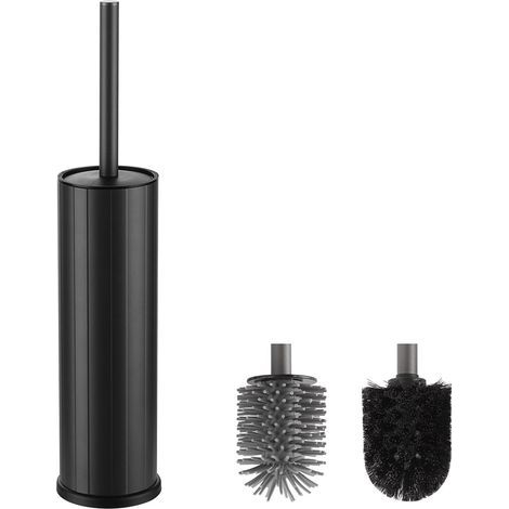 Schwarze Silikon-Toilettenbürste mit Halter, inklusive 2 Bürstenköpfen, geeignet für den Einsatz im Badezimmer, runde Form. (1/3)