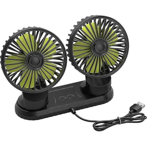 Ventilateur de voiture double tête 5 V, ventilateur portable USB pour véhicule, rotation à 360°, ventilateur de bureau avec 3 vitesses de ventilation puissantes pour tableau de bord de voiture, maison (1/5)