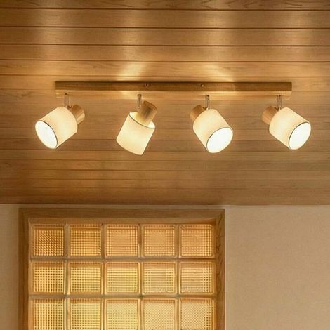[NEUWERTIG] B-Ware Lindby Deckenleuchte Wanessa LED Deckenlampe Strahler dimmbar Holz weiß 67cm (1/2)