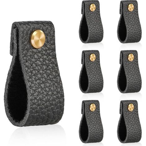 Tiradores de puerta de cuero negro – Juego de 6, 18 x 2,5 cm – Tiradores elegantes para armarios, cajones y puertas. (1/5)