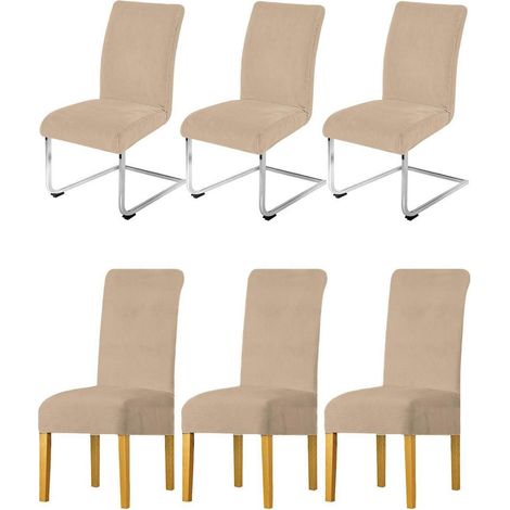 Housses de chaise extensibles en velours pour salle à manger, lot de 6, camel (1/5)