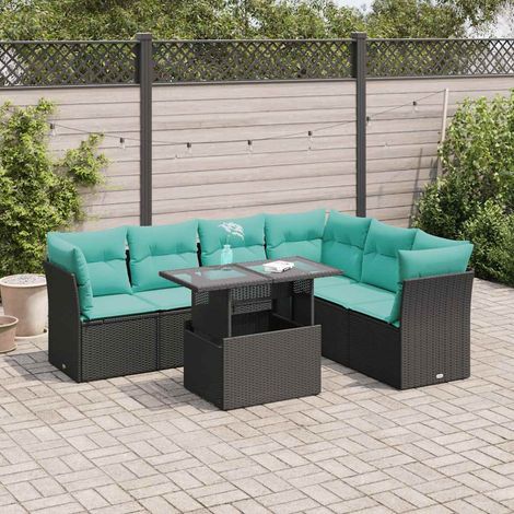 vidaXL Set Divani Giardino 7 pz con Cuscini Nero Polyrattan Acacia (1/5)
