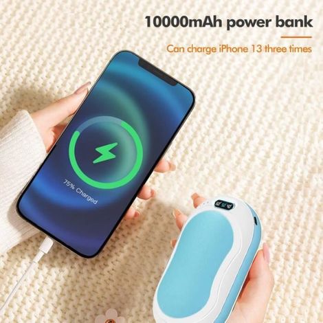 Chauffe-Mains Rechargeable USB 10000mAh - Bleu - Fonctionnement sans fil - Massage et Lampe de Proche (1/4)