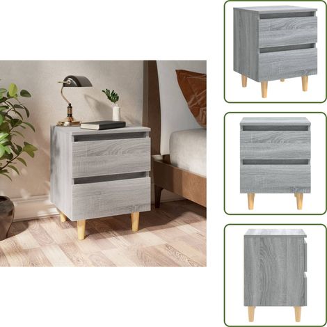 Comodino scandinavo - vidaXL Comodino con Gambe in Legno Massello Grigio Sonoma 40x30x50 cm - Comodino grigio