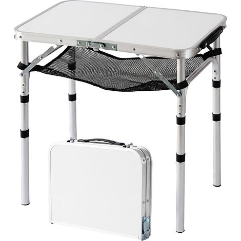 Relaxdays Campingtisch, klappbar, höhenverstellbar, HxBxT:60x60x40 cm, Aluminium, MDF, wetterfest, Gartentisch, weiß