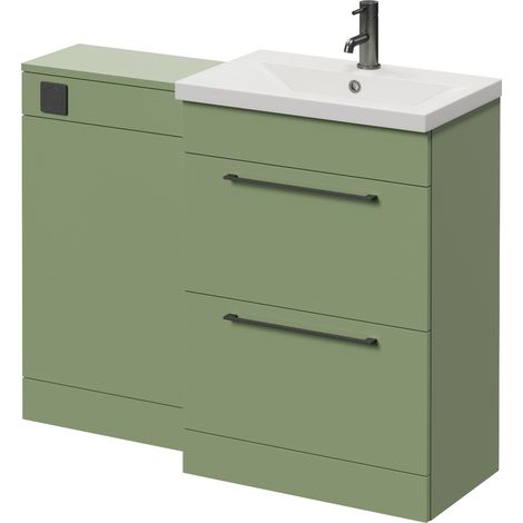 Napoli 390 Olive Green 1100mm 2 Drawer Vanity Unit Toilet Suite with Glide Basin - 1100mm - Gunmetal Grey 320mm HandleWithout Kingston Toilet Pan