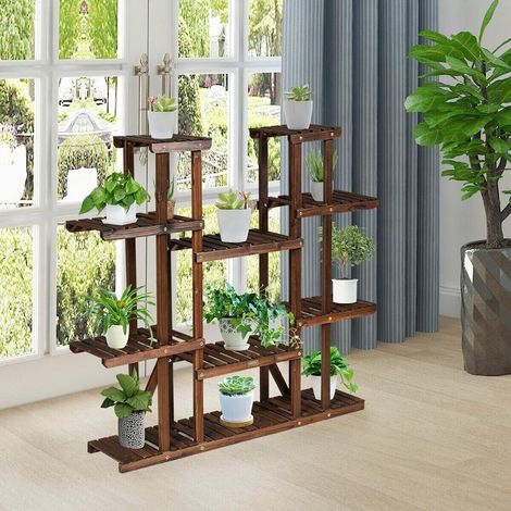 Intérieur et extérieur - Support pour plantes en bois pour salon, balcon ou patio, design ajouré et léger (1/5)