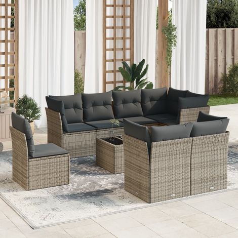 Salon de jardin 9 pcs avec coussins gris résine tressée vidaXL (1/3)
