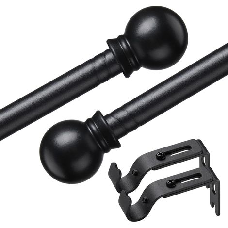 1 Tringle à rideau, Métal noir mat, 1,6 cm, Non télescopique, 76-226 cm, Salon chambre cuisine