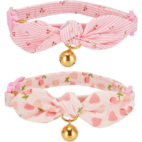Collares ajustables de algodón para gatos con hebilla de seguridad y cascabel (2 unidades) (1/5)