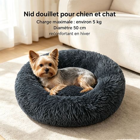 Panier rond en peluche longue pour chien et chat, diamètre 50 cm, nid douillet et chaud, charge maximale 5 kg, couleur gris foncé - Gris foncé (1/5)