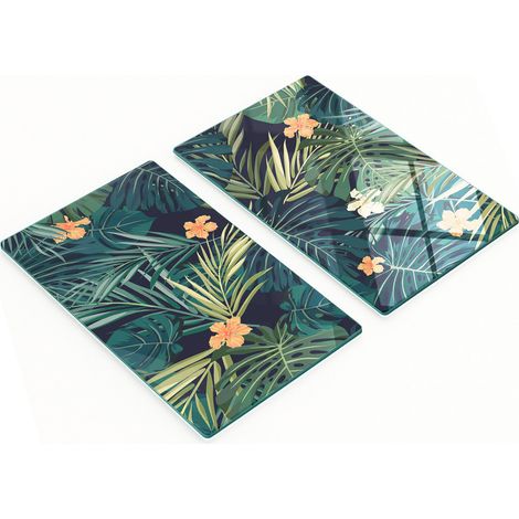 Planches à découper décoratives en verre trempé, motif feuilles tropicales, 2 x 30 x 52 cm (1/5)