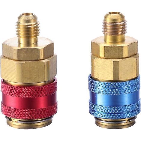 2 connecteurs rapides R134a pour climatisation automobile, adaptateur de coupleur rapide (rouge et bleu) (1/2)