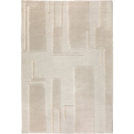 Tapis de Salon et Chambre Aspect Laine Ivoire en Polyester Recyclé Durable 160 x 230 x 2 cm - PANGIVO (1/3)