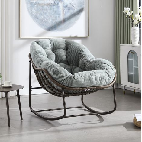 Chaise balançoire d'extérieur en rotin, siège rembourré avec dossier, verte, 78 x 106 x 90 cm (1/5)