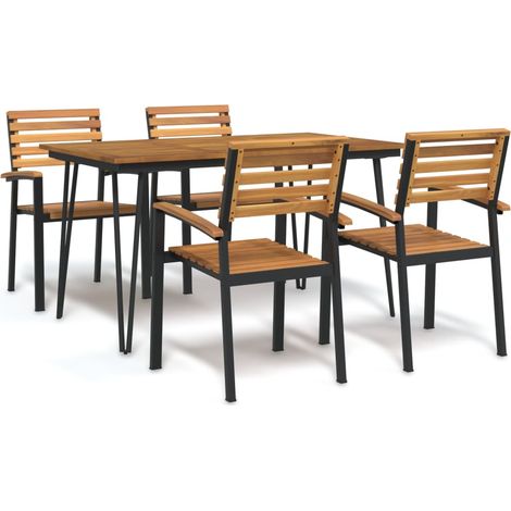 5 pcs Ensemble Table et Chaise de Jardin Contemporain Ensemble Table à manger + 4 chaises bois d'acacia massif et métal 57784 (1/5)