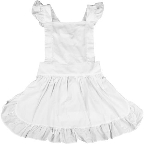 Tablier Femme Coton Volants Princesse Taille Réglable Blanc (1/5)