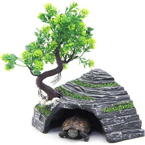 Abri pour Reptiles - Terrarium - Cachette - Rampe pour Tortue - Plateforme - Décoration d'habitat - Humidificateur - Cachette en résine (M) (1/5)