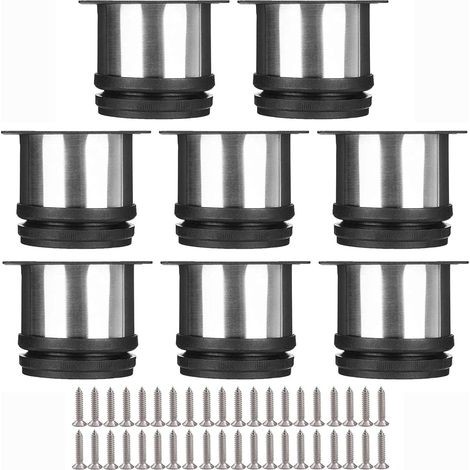 Lot de 8 Pied pour Meuble Reglable 5cm Pieds de Meubles Pied Cuisine Réglables Ø 50 mm/Hauteur 50 mm Ronds Métal Acier Inoxydable Canapé (1/5)