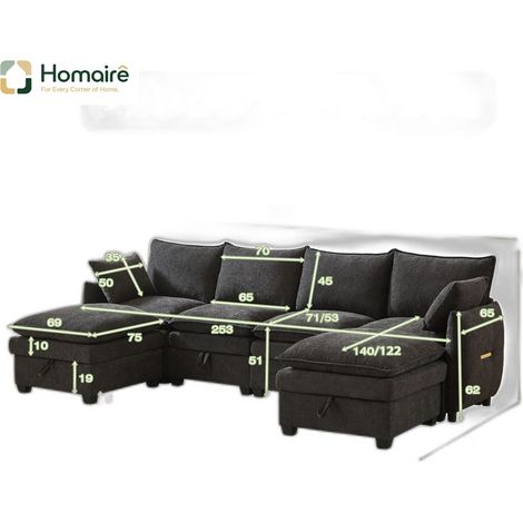 Graues Samtsofa 281 x 147 x 89 cm HOMAIRE (1/5)
