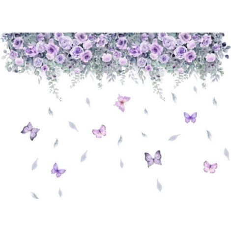 Sticker mural papillon, fleur et branche pour salon, chambre d'enfant (1/5)