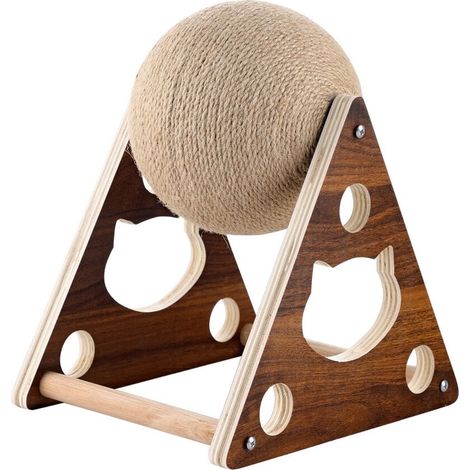 Boule à griffer pour chat en sisal naturel, jouet rotatif en bois massif, grattoir interactif pour chaton et chat d'intérieur, accessoire anti-griffures, jouet à faire tourner, lot de 1, design stable (1/5)