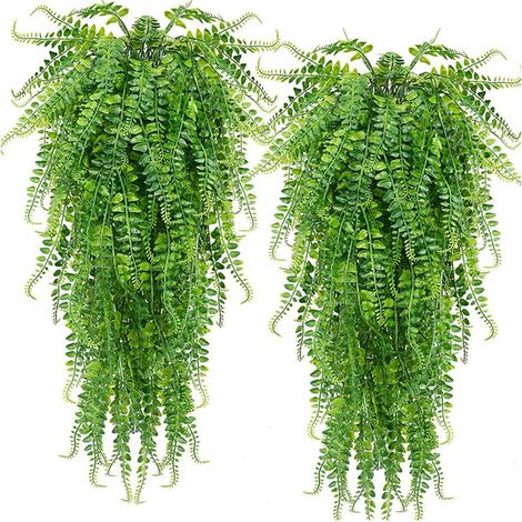 Deux fougères artificielles suspendues, plantes grimpantes, lierre simulé, fougère de Boston, plantes suspendues d'extérieur, plantes résistantes aux UV.