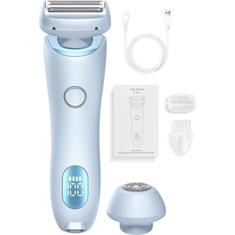 La afeitadora eléctrica 2 en 1 para la zona del bikini, diseñada para mujeres, proporciona una depilación suave y profesional, adecuada para afeitar el vello de piernas, brazos, axilas y rostro. (1/5)