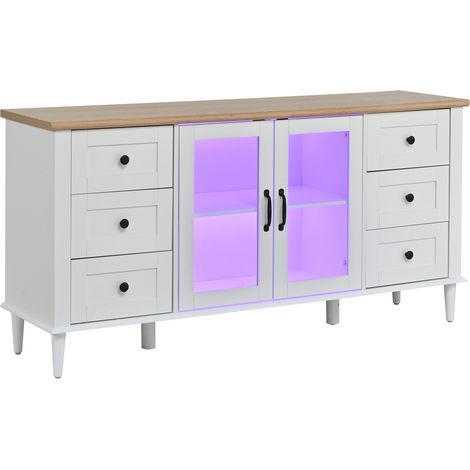 Aparador de salón 150 x 40 x 75 cm con 2 puertas acrílicas, 6 cajones y LED (1/5)