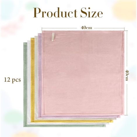 Lot de 12 Serviettes en Lin, Serviettes en Tissu réutilisables, Serviettes lavables en Coton 40x40 cm Mariage, Anniversaire, dîner (Mauve pâle, Beige, Blanc, Moutarde, Rose poudré, Vert Pois) (1/4)