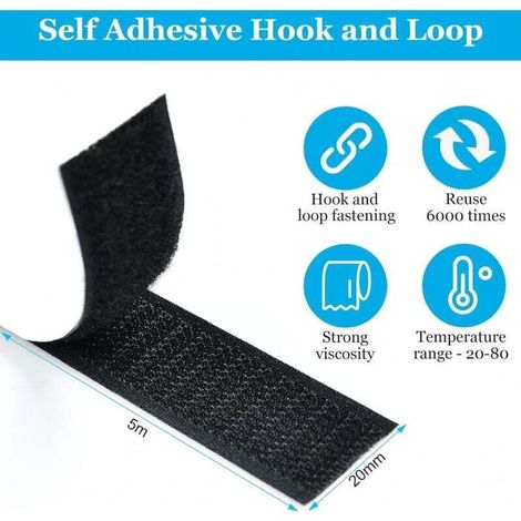 Scratch Autocollant Double Face,5m Bande Scratch Adhésif Bande Agrippantes Adhésives Autocollant,20mm Adhésives puissant Hook Loop Rubans pour Ménage,Bricolage Et l'artisanat (1/4)