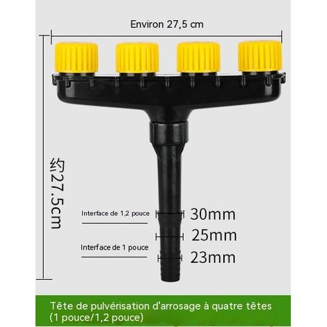 Tête d'arrosage à 4 buses, pomme d'arrosage multichemins, outil de jardin pour arrosage fleurs, potager et espaces verts (1/5)