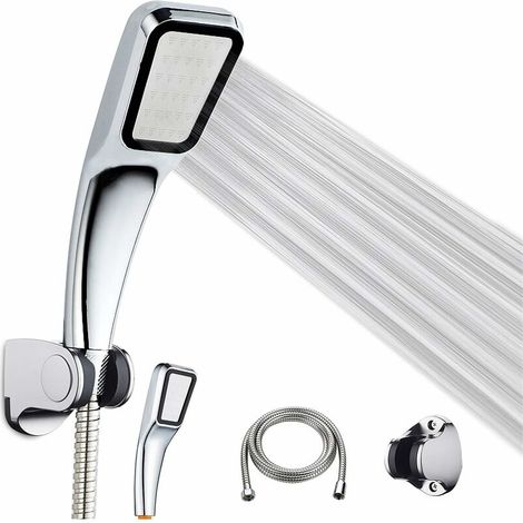 Pommeau de Douche Kit, Pommeau de Douche, Flexible en Acier Inoxydable de 1,5 m, Support Réglable, Surpress Eau Sous Pression à 300 Trous, Support à 37 Degrés - Pour Baignoire et Douche (1/4)