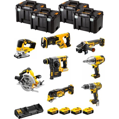 Dewalt – Pack de 4 outils électroportatifs 18V – Scie sabre, perforateur-burineur, perceuse à percussion – 4x batteries 5.0Ah – Coffret TSTAK VI (1/6)