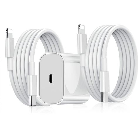 Adaptateur de charge rapide 20 W compatible avec les iPhone 14/14 Plus/14 Pro/14 Pro Max et les séries 13/12/11 (adaptateur + 2 câbles de 2 m) (1/5)