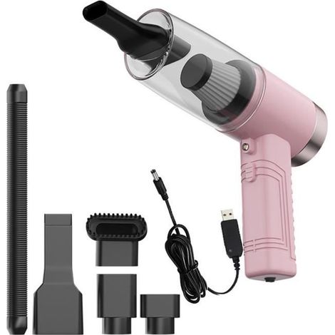Aspirateur à Main Sans Fil Rechargeable 4500Pa Pour Ménage Voiture Animaux Canapé-rose (1/5)
