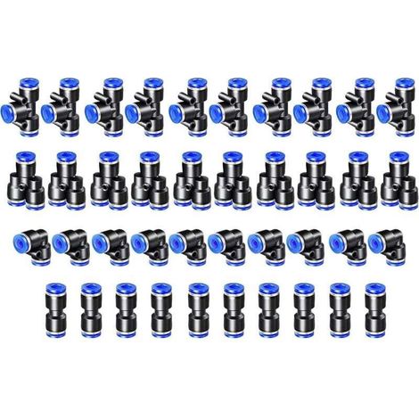 40-teiliges Set pneumatischer Anschlüsse für 4-mm-Schläuche – gerade, gewinkelte, Y- und T-Anschlüsse für Druckluftsysteme mit optimaler Dichtigkeit