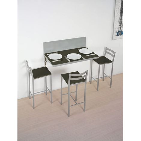 Murale Table de Cuisine, Métal Verre Bois, Gris Graphite, 90x50 cms ó 90x30 cms