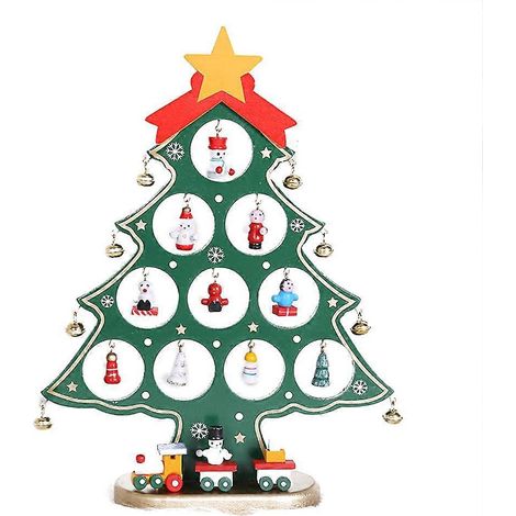 Décoration de sapin de Noël en bois à faire soi-même (vert), cadeau de Noël, ornement de table ou de bureau-Green (1/2)